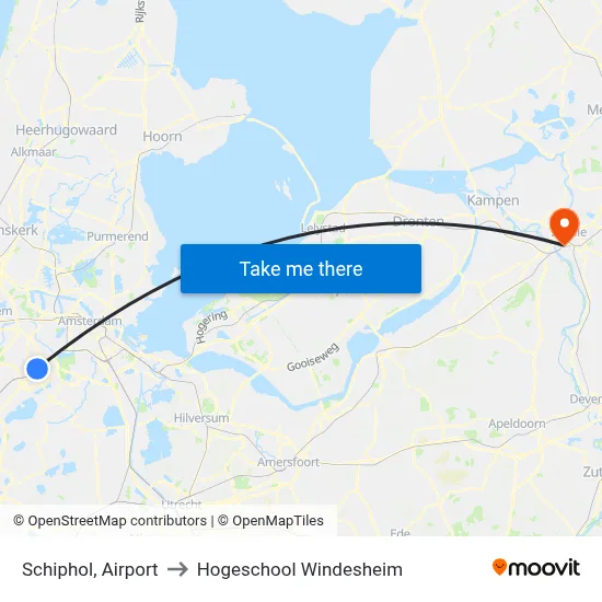 Schiphol, Airport to Hogeschool Windesheim map
