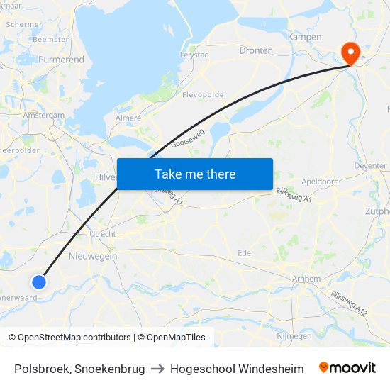 Polsbroek, Snoekenbrug to Hogeschool Windesheim map