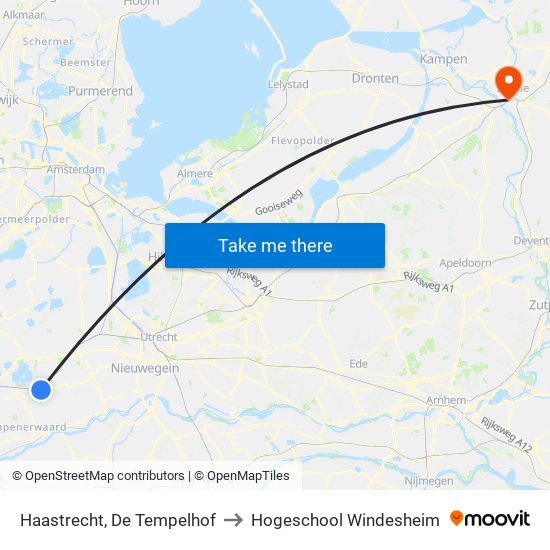 Haastrecht, De Tempelhof to Hogeschool Windesheim map