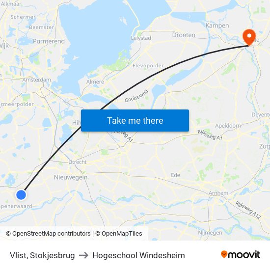 Vlist, Stokjesbrug to Hogeschool Windesheim map