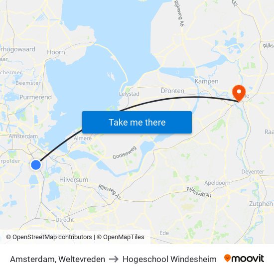 Amsterdam, Weltevreden to Hogeschool Windesheim map