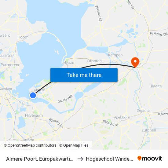 Almere Poort, Europakwartier Oost to Hogeschool Windesheim map