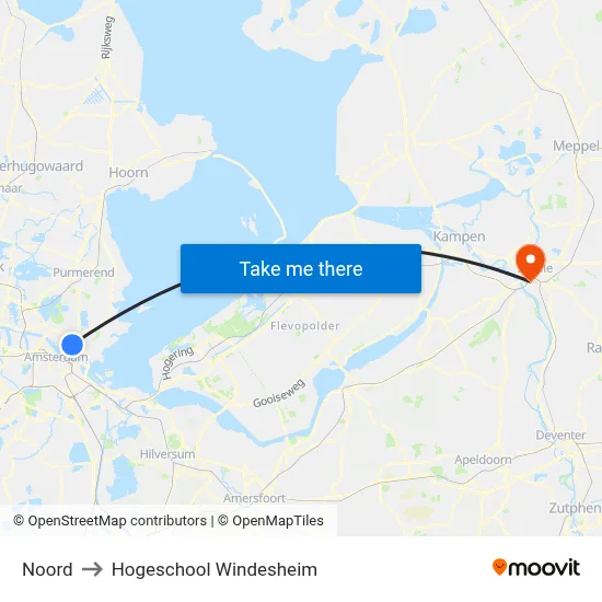 Noord to Hogeschool Windesheim map