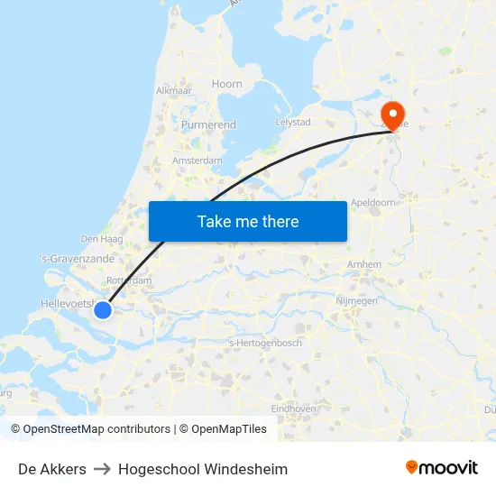 De Akkers to Hogeschool Windesheim map