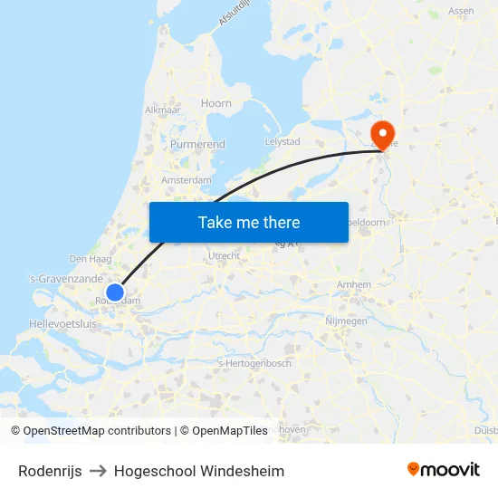 Rodenrijs to Hogeschool Windesheim map