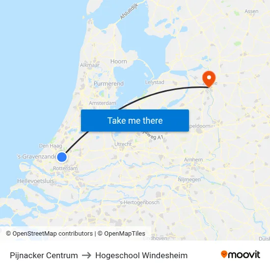 Pijnacker Centrum to Hogeschool Windesheim map