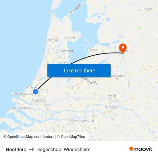 Nootdorp to Hogeschool Windesheim map