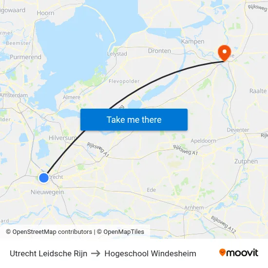 Utrecht Leidsche Rijn to Hogeschool Windesheim map