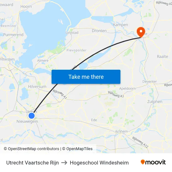 Utrecht Vaartsche Rijn to Hogeschool Windesheim map