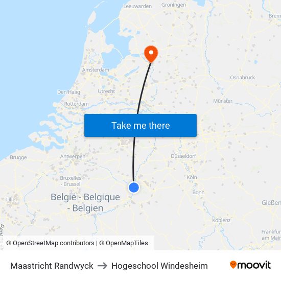 Maastricht Randwyck to Hogeschool Windesheim map