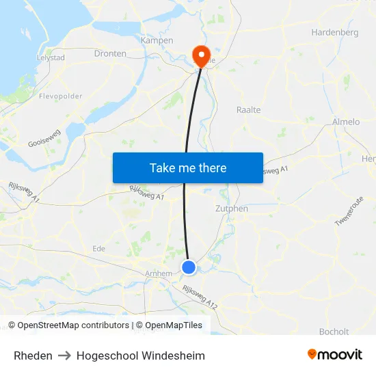 Rheden to Hogeschool Windesheim map
