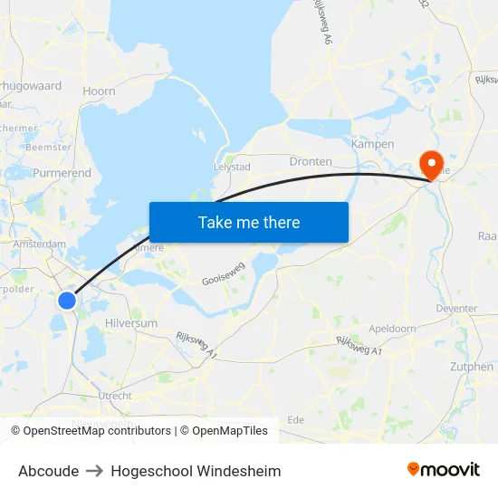 Abcoude to Hogeschool Windesheim map