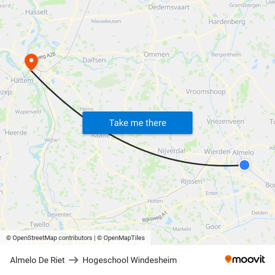 Almelo De Riet to Hogeschool Windesheim map