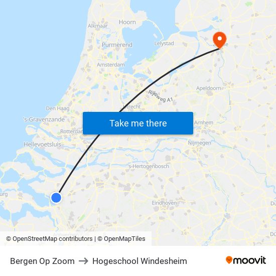 Bergen Op Zoom to Hogeschool Windesheim map