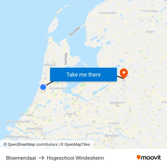 Bloemendaal to Hogeschool Windesheim map
