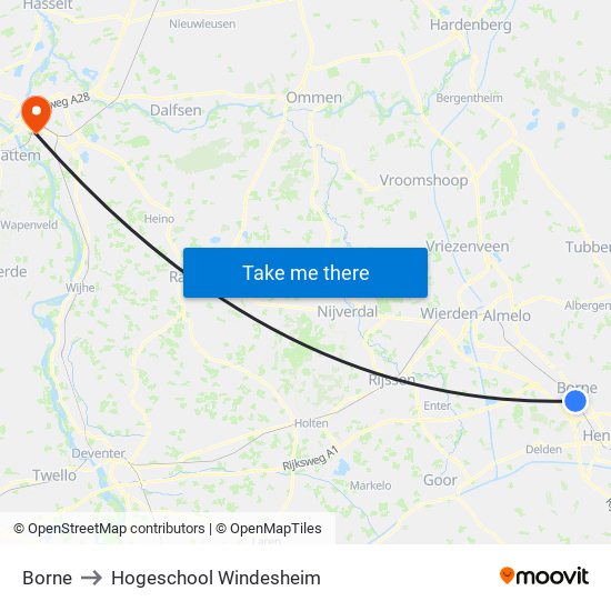 Borne to Hogeschool Windesheim map