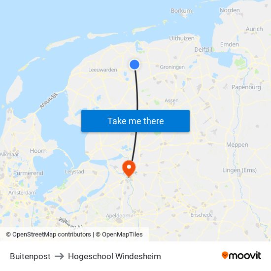 Buitenpost to Hogeschool Windesheim map