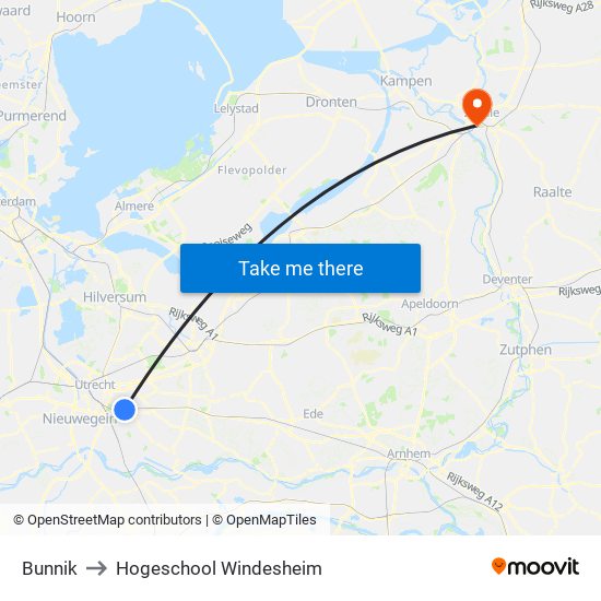 Bunnik to Hogeschool Windesheim map