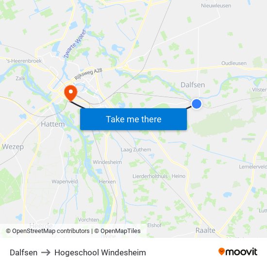 Dalfsen to Hogeschool Windesheim map