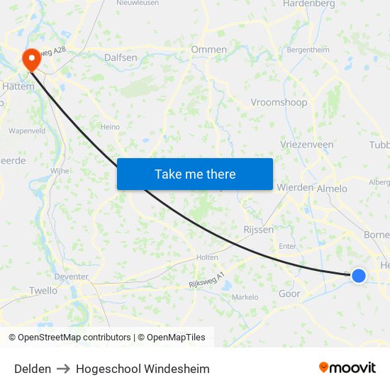 Delden to Hogeschool Windesheim map