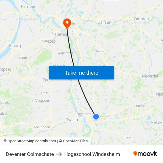 Deventer Colmschate to Hogeschool Windesheim map