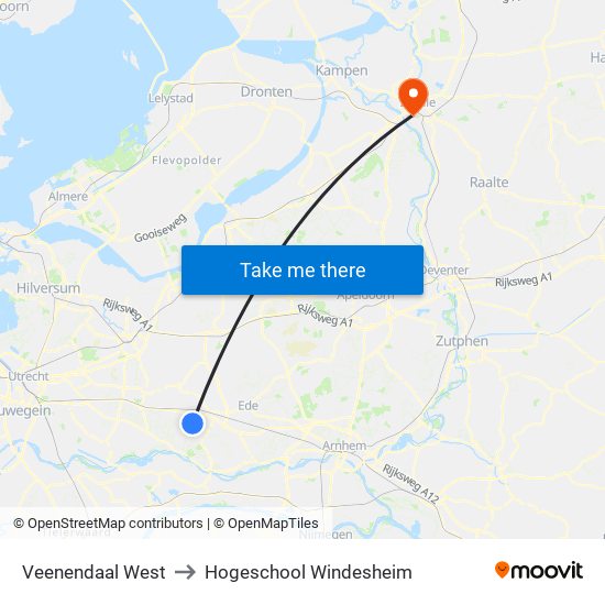 Veenendaal West to Hogeschool Windesheim map