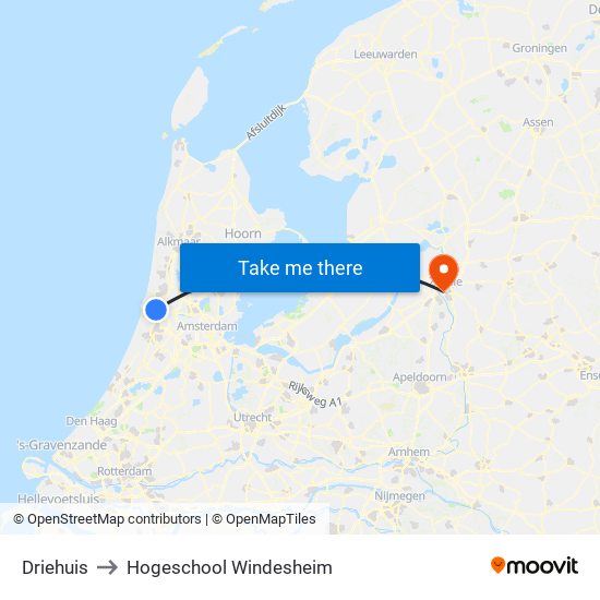 Driehuis to Hogeschool Windesheim map