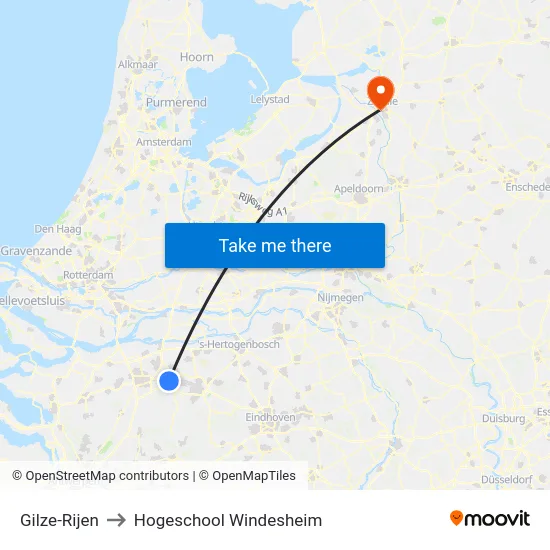 Gilze-Rijen to Hogeschool Windesheim map