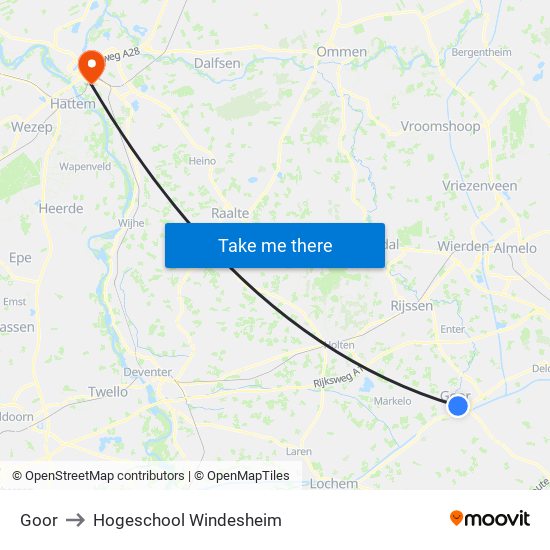 Goor to Hogeschool Windesheim map