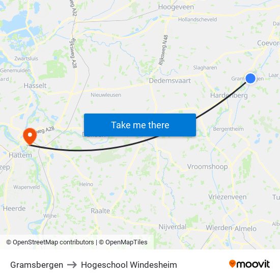 Gramsbergen to Hogeschool Windesheim map