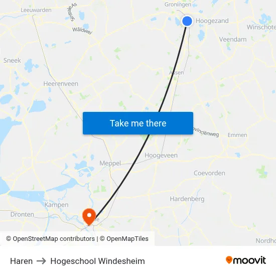 Haren to Hogeschool Windesheim map