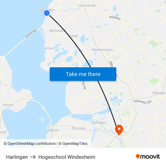 Harlingen to Hogeschool Windesheim map