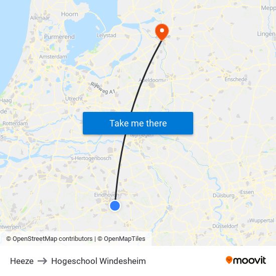 Heeze to Hogeschool Windesheim map