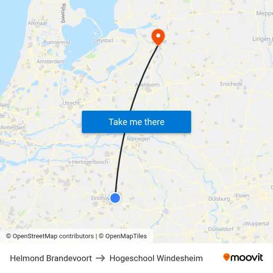 Helmond Brandevoort to Hogeschool Windesheim map