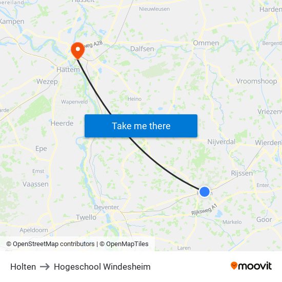 Holten to Hogeschool Windesheim map