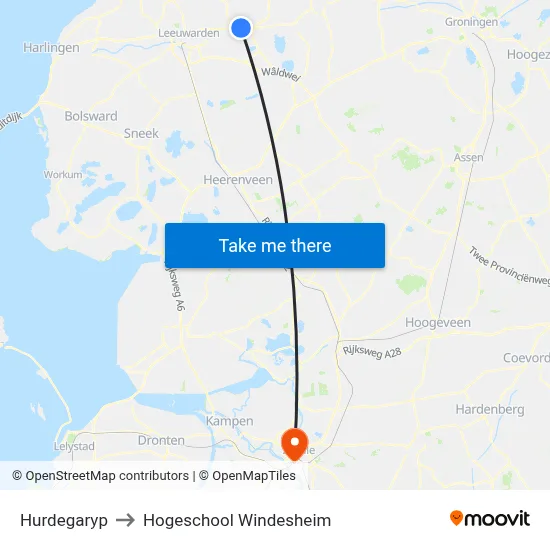Hurdegaryp to Hogeschool Windesheim map