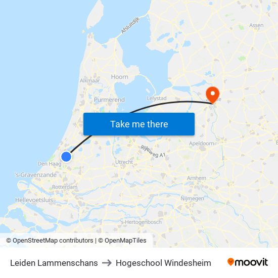 Leiden Lammenschans to Hogeschool Windesheim map