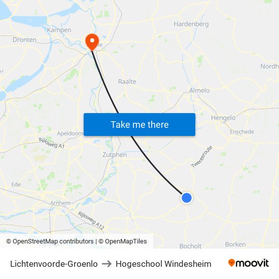 Lichtenvoorde-Groenlo to Hogeschool Windesheim map