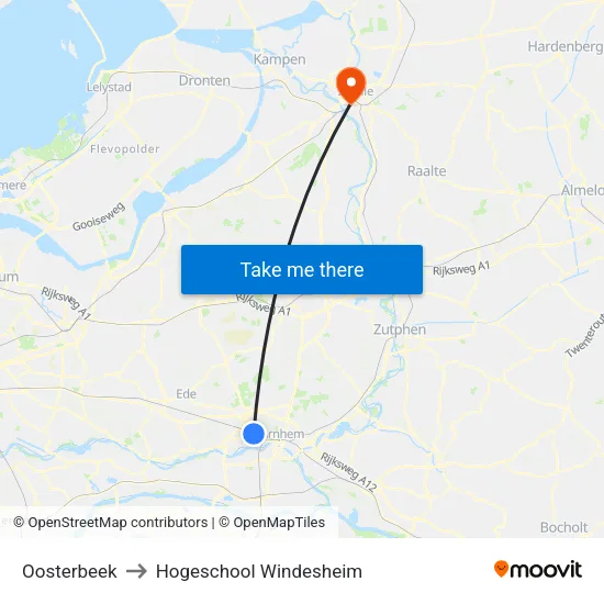 Oosterbeek to Hogeschool Windesheim map