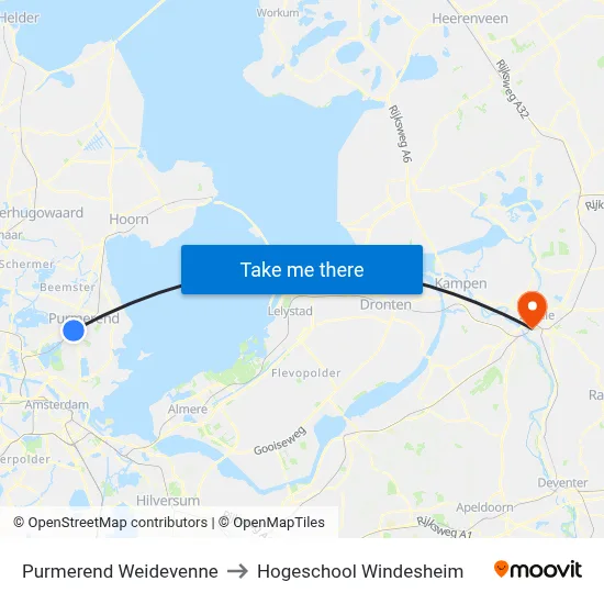 Purmerend Weidevenne to Hogeschool Windesheim map