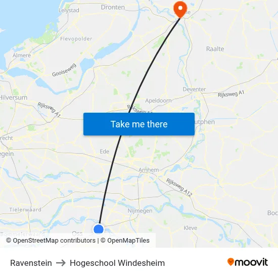 Ravenstein to Hogeschool Windesheim map