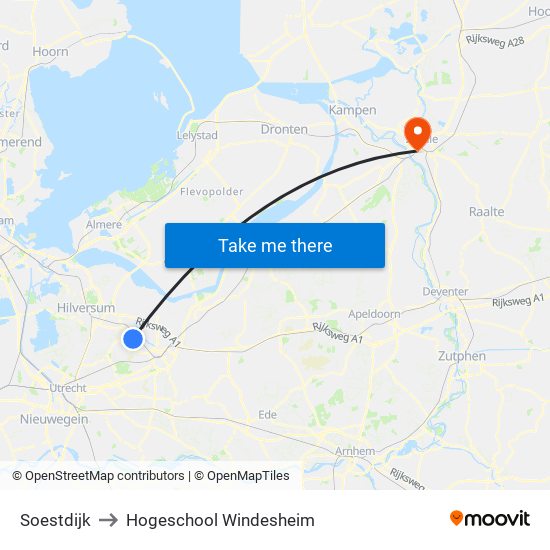 Soestdijk to Hogeschool Windesheim map