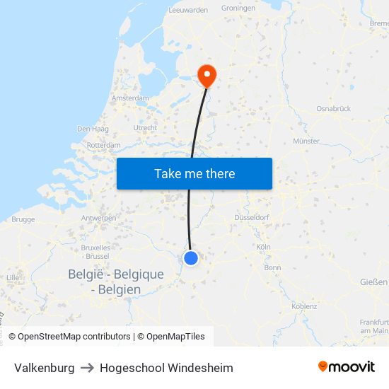 Valkenburg to Hogeschool Windesheim map