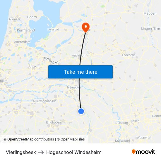 Vierlingsbeek to Hogeschool Windesheim map