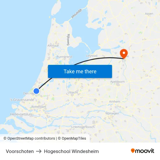 Voorschoten to Hogeschool Windesheim map