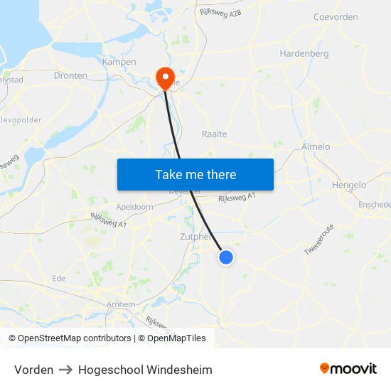 Vorden to Hogeschool Windesheim map