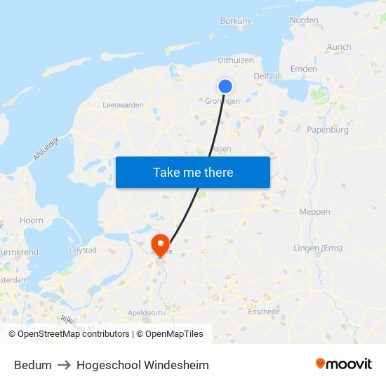 Bedum to Hogeschool Windesheim map