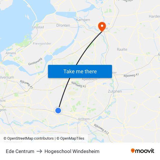 Ede Centrum to Hogeschool Windesheim map