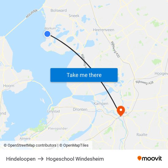 Hindeloopen to Hogeschool Windesheim map