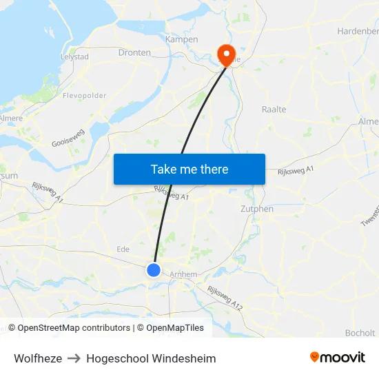 Wolfheze to Hogeschool Windesheim map